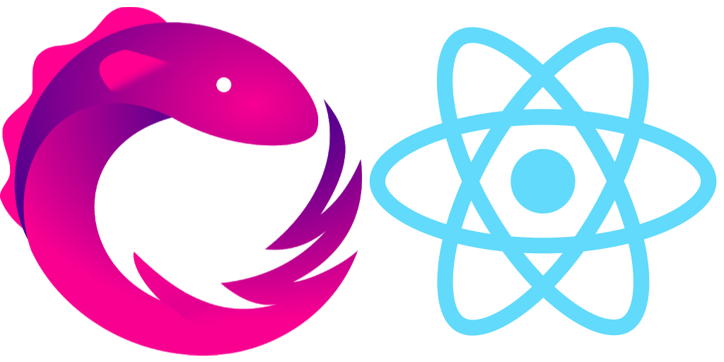 The ReactiveX eel logo beside the React atom logo